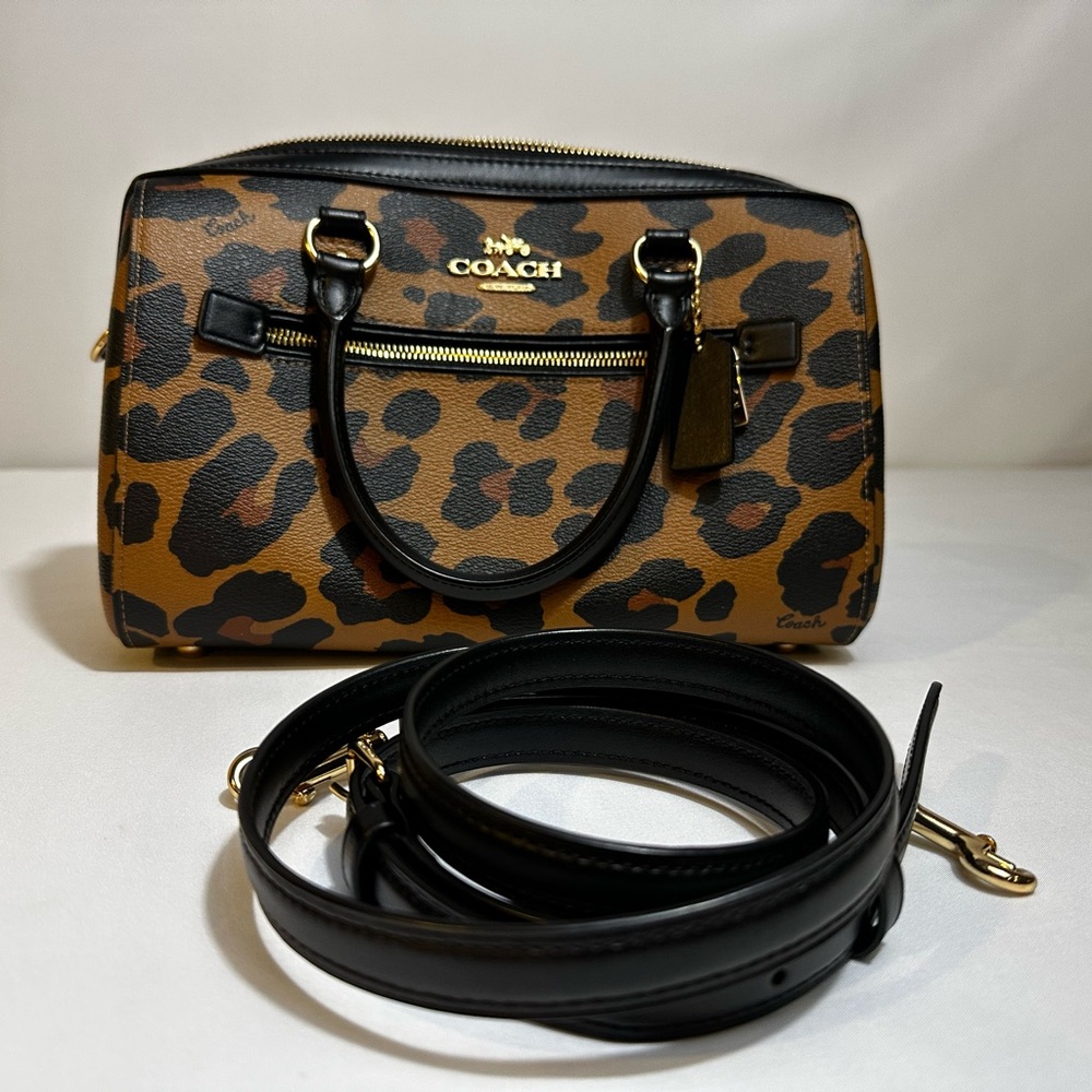 COACH Rowan Satchel Bag With Leopard Print